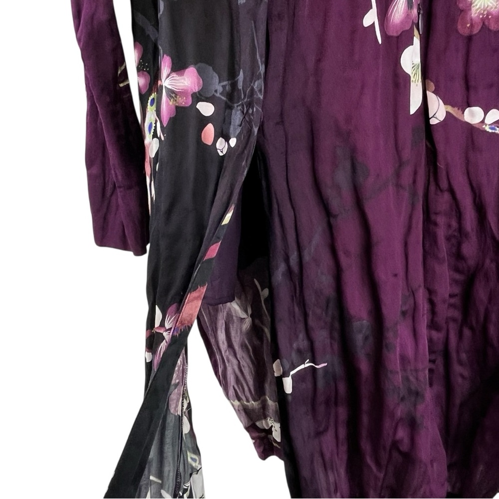 CITRON Santa Monica Floral Silk Cotton Topper Tunic Black Purple Floral Sz M/L - Picture 7 of 14